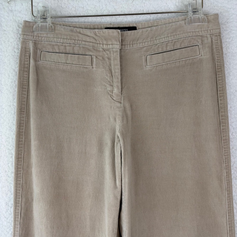 Express Stretch Tan Corduroy Wide Leg Cuffed Pants Size 1/2S Beige Mid Rise
